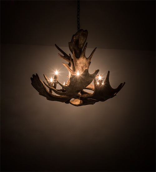 200438 33 in. Antlers Moose 10 Light Chandelier - Antique Copper