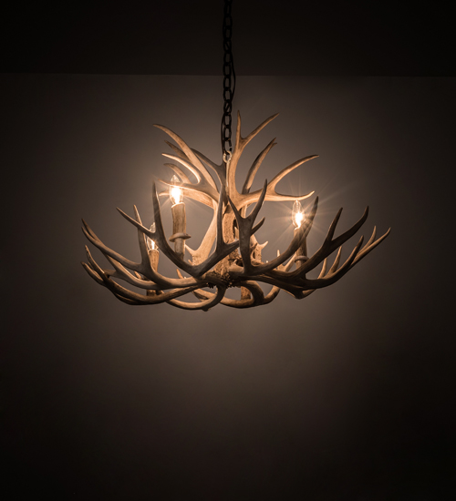200455 30 in. Antlers Mule Deer 4 Light Chandelier - Antique Copper