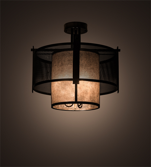 196559 30 in. Cilindro Weave-Tex Semi-Flushmount - Gold & Silver Mica