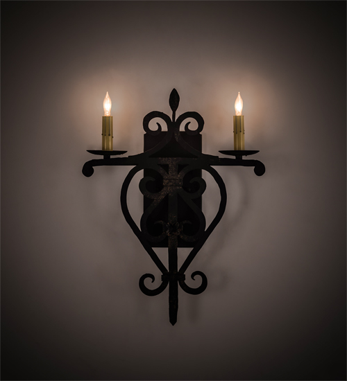 198850 15 in. Fleur de Lys 2 Light Wall Sconce - Black & Beige