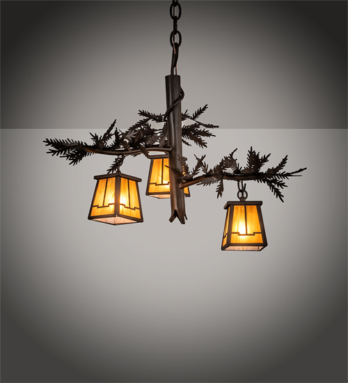 215312 24 in. Pine Branch Valley View 3 Light Chandelier - Cafe Noir