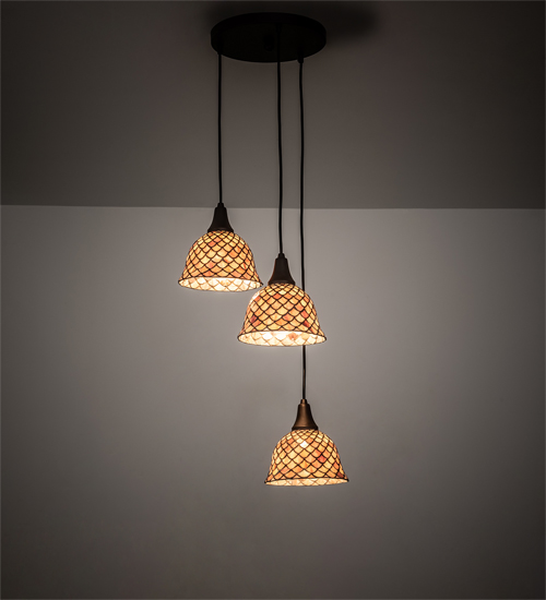 219953 18 in. Tiffany Fishscale 3 Light Pendant - Oil Rubbed Bronze