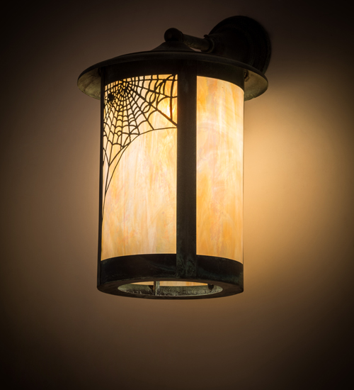 34160 12 in. Fulton Spider Web Solid Mount Wall Sconce - Green & Beige