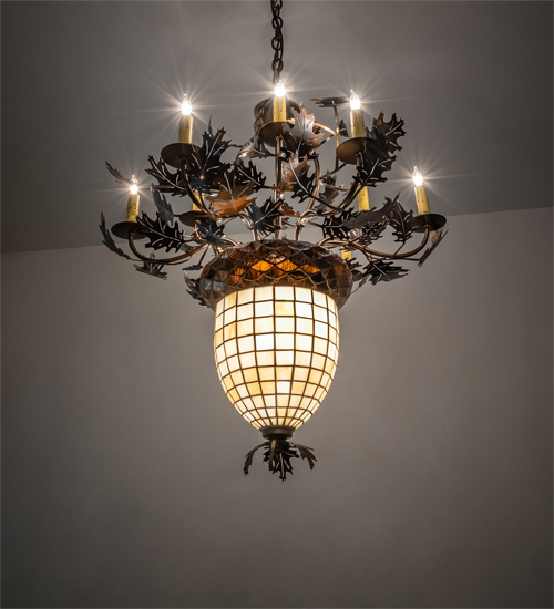 221201 34 in. Wide Oak Leaf & Acorn 9 Light Chandelier