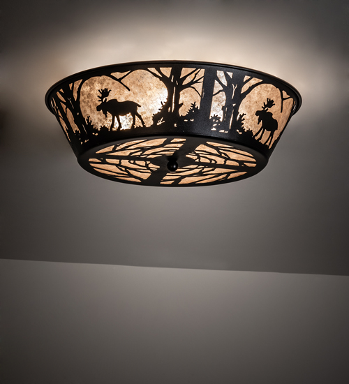 225869 23 in. Wide Northwoods Moose at Dawn Flushmount