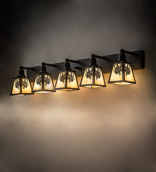 48 in. Wide Winter Pine 5 Light Vanity Light, Beige & Iridescent