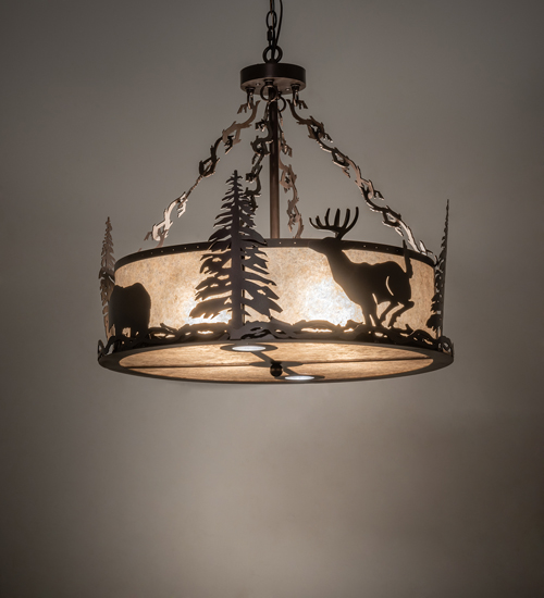26 in. Wildlife at Dusk Inverted Pendant Light - Silver Mica
