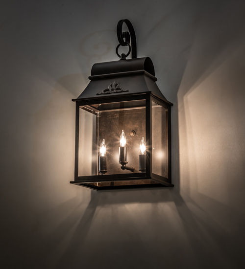 10 in. Bastille Lantern Wall Sconce Light - Cinnamon Coffee Metalic & Clear