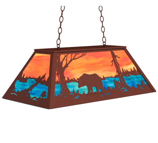 33 in. Bear at Lake Oblong Pendant Light - Coral & Blue