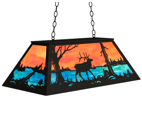 33 in. Elk at Lake Oblong Pendant Light - Coral, Blue & Black