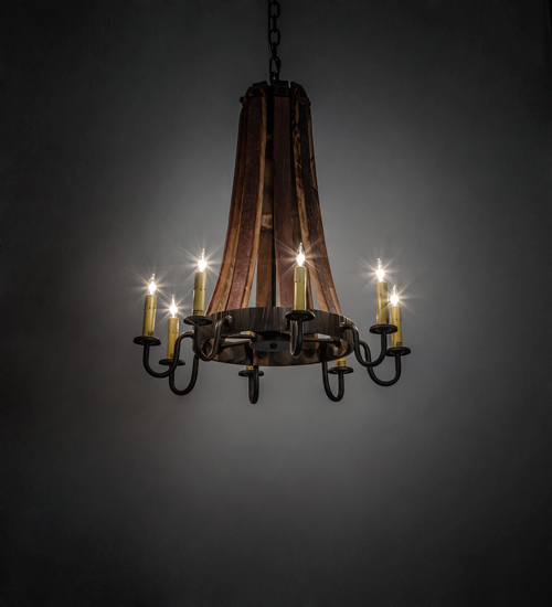 224987 24 in. Wide Barrel Stave Madera 8 Light Chandelier