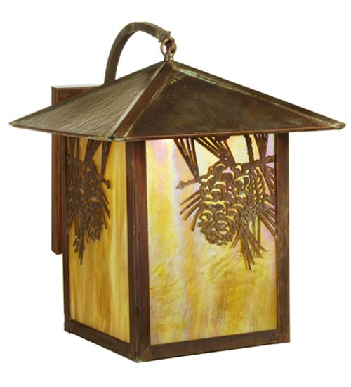 95195 16 in. Square Seneca Winter Pine Curved Arm Wall Sconce