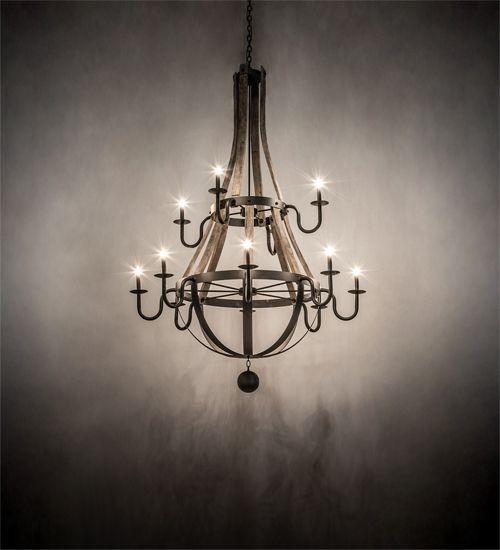 230170 56 in. Wide Barrel Stave Madera 12 Light Two Tier Chandelier