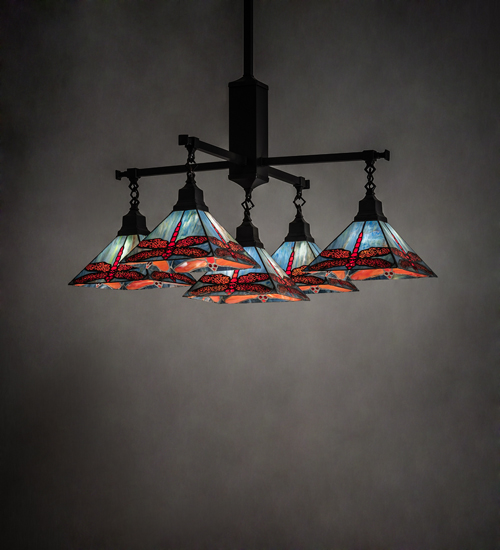 230380 36 in. Square Prairie Dragonfly 5 Light Chandelier