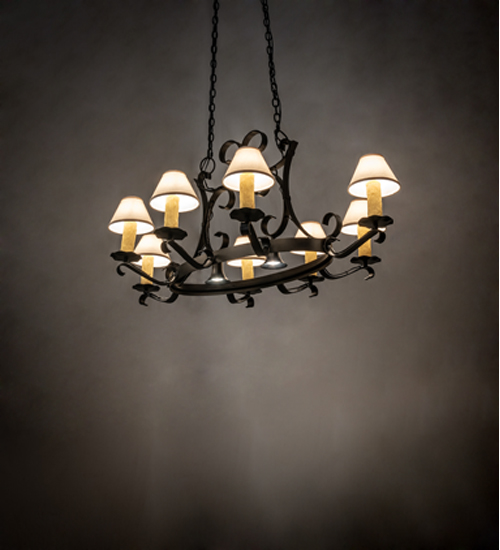 235822 56 in. Long Handforged Oval 8 Light with Downlight Chandelier