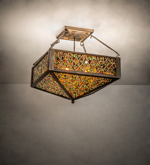 235973 23 in. Square Bamboo Semi-Flushmount Ceiling Fixture