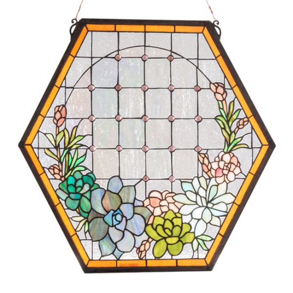 222564 20 x 20 in. Succulent Window Panel, Sunflower, Green, Blue & Clear