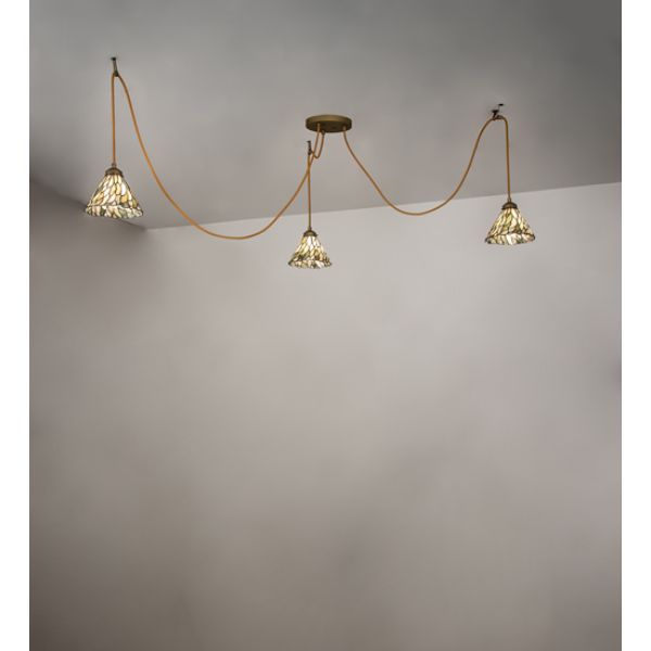 237610 60 in. Castiliolite Willow Jadestone 3 Light Pendant, Green & Gold