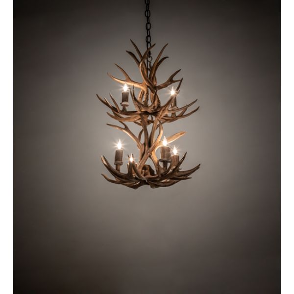 240289 20 in. Antlers 6 Light Two Tier Chandelier, Ivory