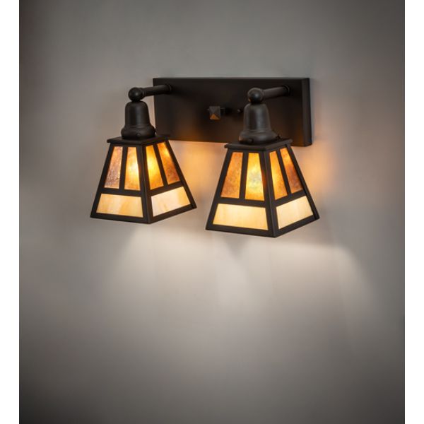 242401 17 in. T Mission 2 Light Vanity Light, Beige & Amber Mica