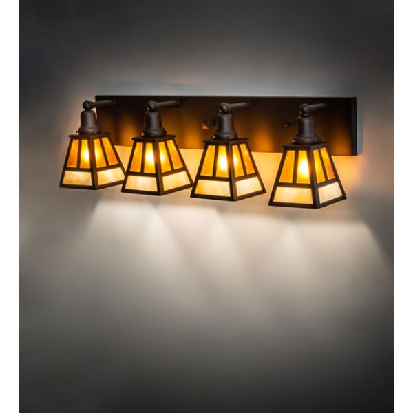 243049 36 in. T Mission 4 Light Vanity Light, Beige & Amber Mica