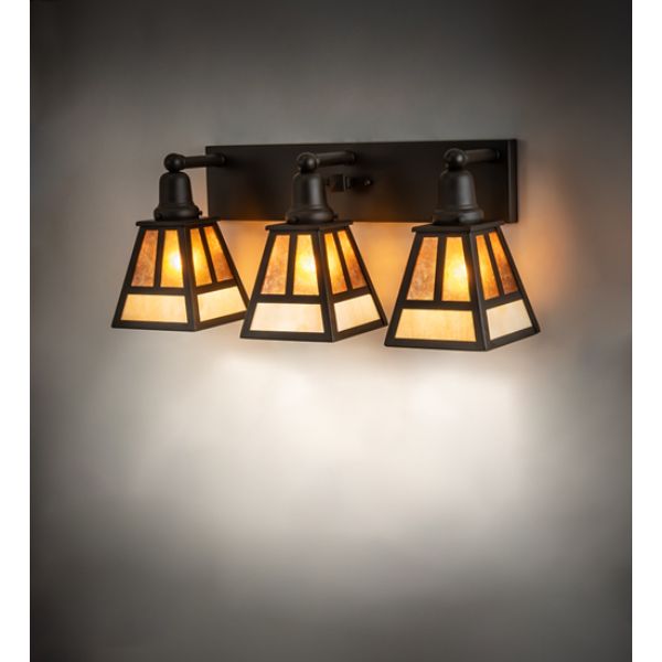 243051 24 in. T Mission 3 Light Vanity Light, Beige & Amber Mica