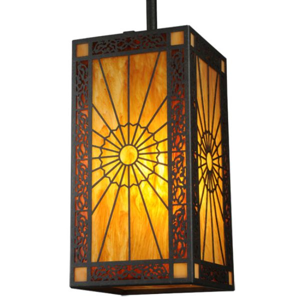 245259 8 in. Square Zuvan Mini Pendant, Ruby, Amber Glass & Chocolate