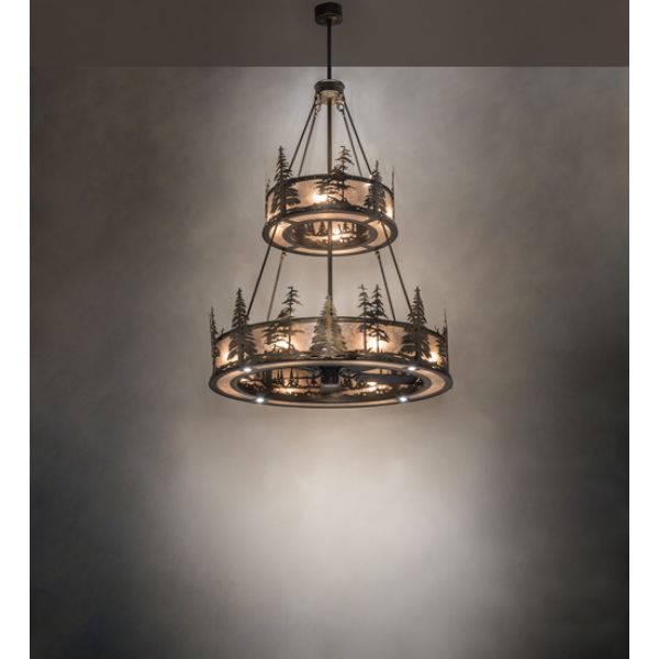 239525 55 in. Tall Pines Two Tier Chandelier, Silver Mica