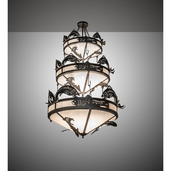 240759 58 in. Catch of the Day Trout Three Tier Chandelier, White & Black Metal 410