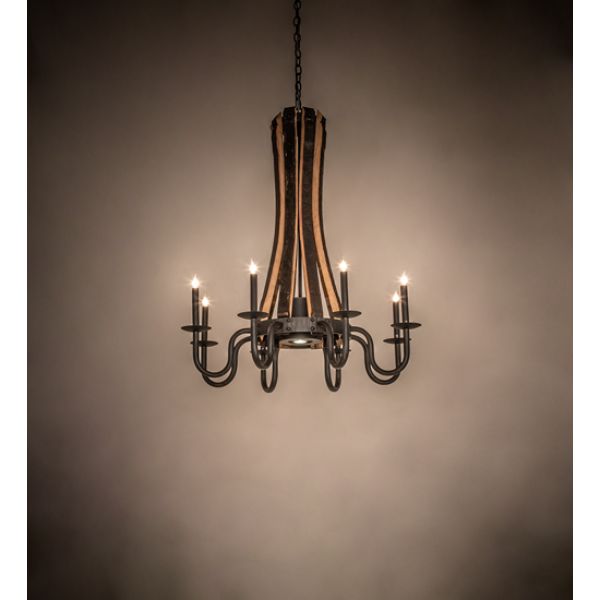 241070 36 in. Barrel Stave Madera 8 Light with Downlight Chandelier