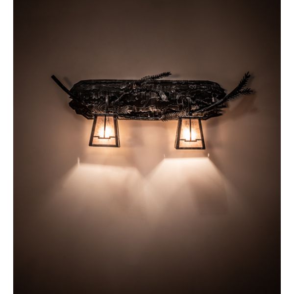 241338 25 in. Pine Branch Valley View 2 Light Vanity Light, Grey & Silver Mica