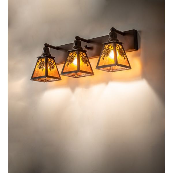 241799 28 in. Winter Pine 3 Light Vanity Light, Amber Mica