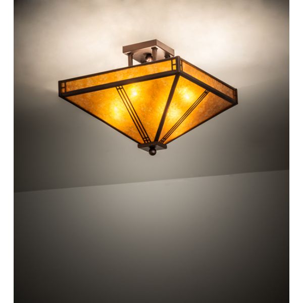 243280 17 in. Square Prairie Loft Flushmount, Amber Mica