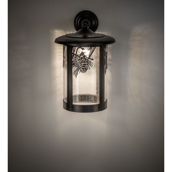 243346 12 in. Fulton Winter Pine Solid Mount Wall Sconce, Clear Seeded Glass & Acrylic