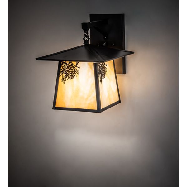 243508 12 in. Stillwater Winter Pine Hanging Wall Sconce, Beige