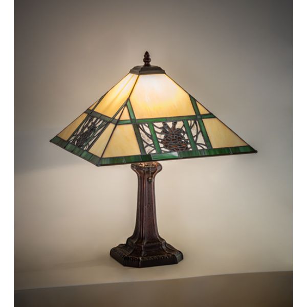 244267 19 in. Pinecone Ridge Table Lamp, Amber Glass, Acrylic, Green & Beige -  Meyda Lighting
