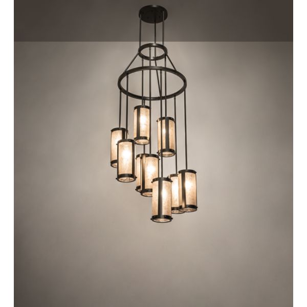 245270 30 in. Cartier 9 Light Chandelier, Silver Mica