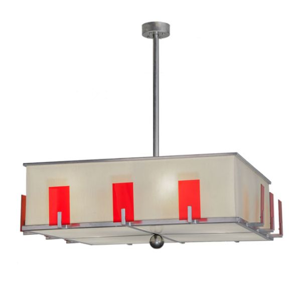 246504 48 in. Square Quadrato Escalade Fabric Pendant, Ruby, Beige & White