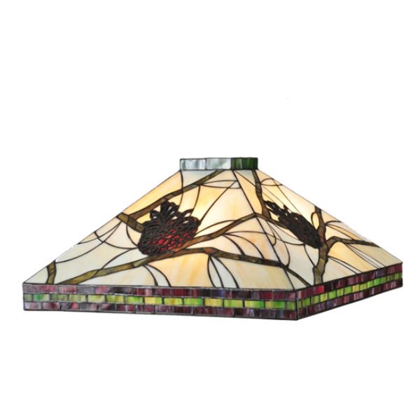 81079 17 in. Square Pinebranch Mission Lamp Shade, Ruby, Amber Glass & Green