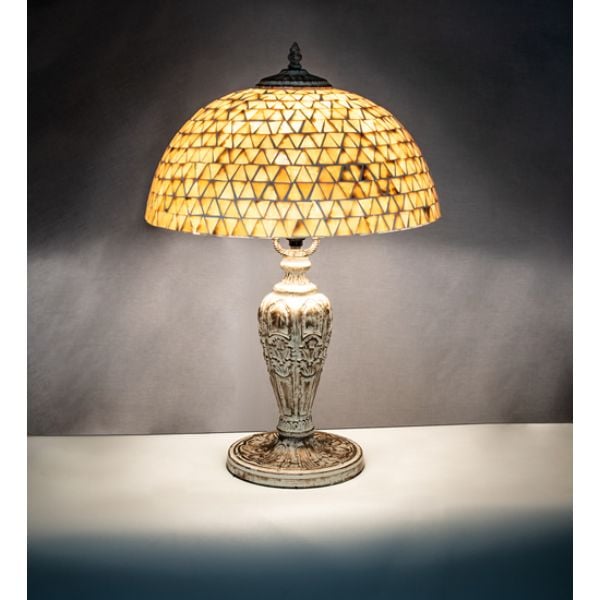 189411 24 in. High Mosaic Dome Table Lamp, Beige & White