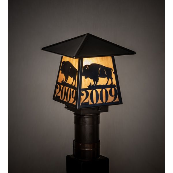 244369 8 in. Square Personalized Buffalo 2009 Post Mount, Amber Glass & Acrylic