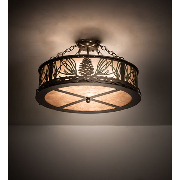 245572 22.5 in. Wide Mountain Pine Semi-Flushmount, Silver Mica