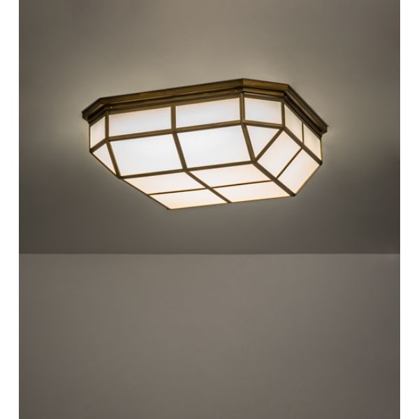 245704 25.5 in. Square Gibbon Flushmount, White & Gold