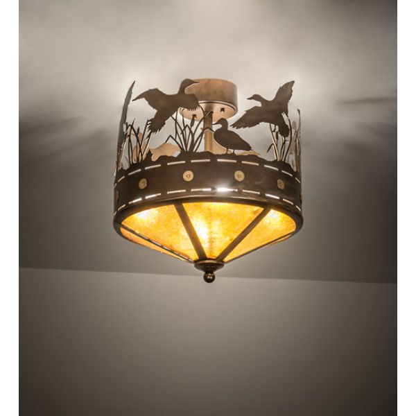 246225 16 in. Wide Ducks in Flight Flushmount, Amber Mica