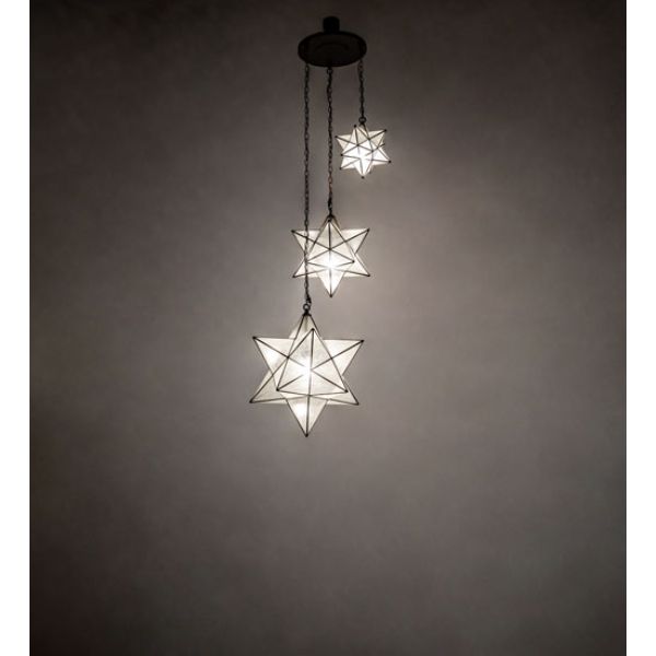 247440 36 in. Wide Moravian Star 3 Light Cascading Pendant Light, Clear Seeded Glass & Acrylic