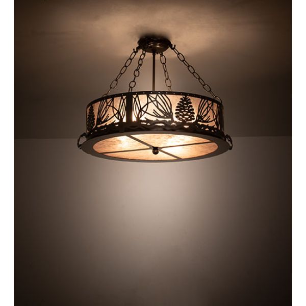 247465 22 in. Wide Mountain Pine Semi-Flushmount, Silver Mica