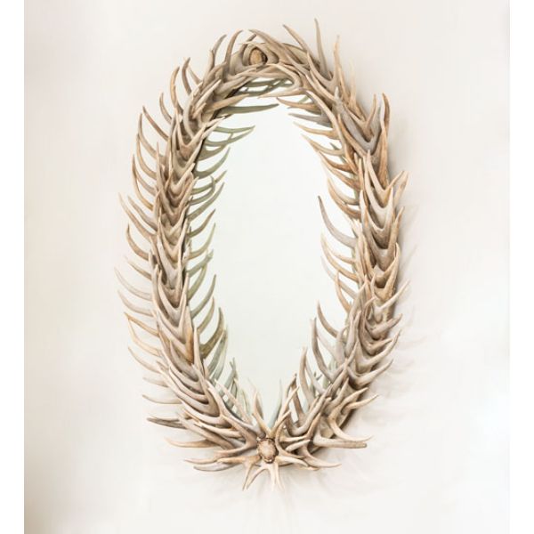 247866 36 x 48 in. High Antlers Mule Deer Oval Mirror, Beige