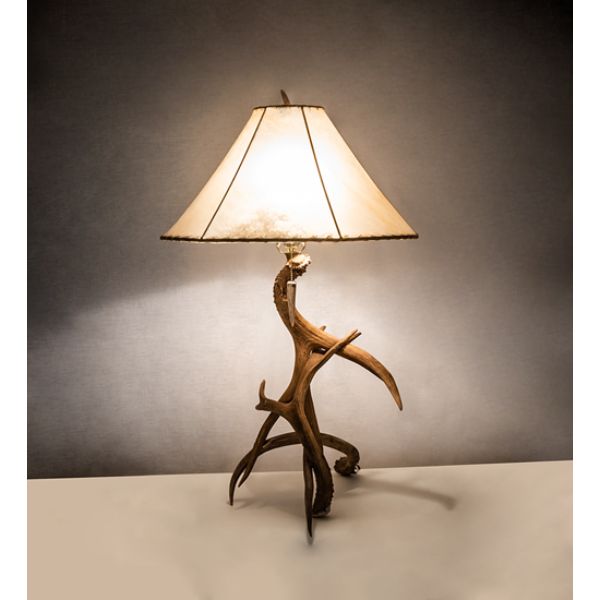 249163 34 in. High Antlers Elk & Mule Deer Table Lamp, Beige
