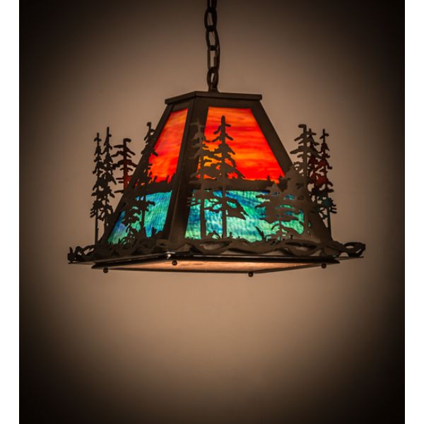 249612 16 in. Square Tall Pines Pendant Light, Coral & Blue