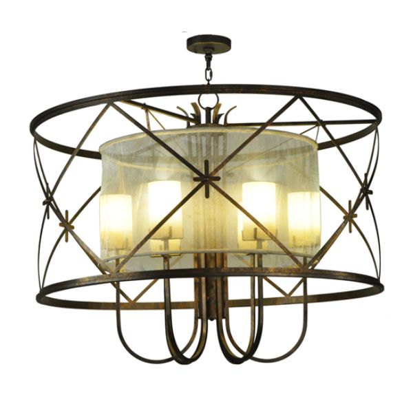 249906 48 in. Wide Penelope 6 Light Pendant Light, Beige, Grey & Gold
